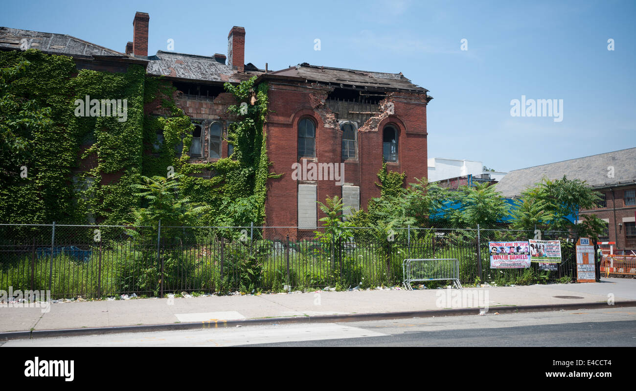The heavily damaged Flatbush District No. 1 School at the intersection