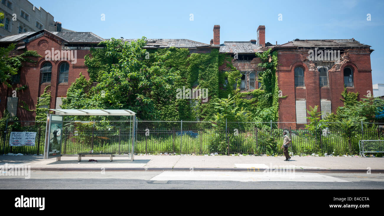 The heavily damaged Flatbush District No. 1 School at the intersection
