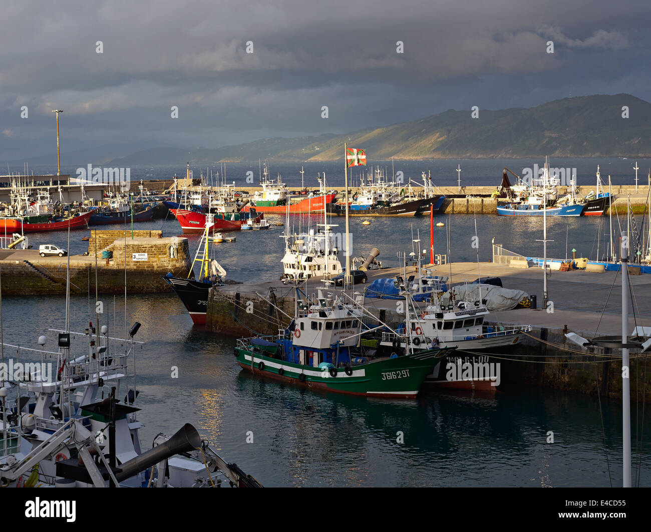 Getaria, Gipuzkoa, Basque Country, Spain. The busy commercial fishing port. Stock Photo