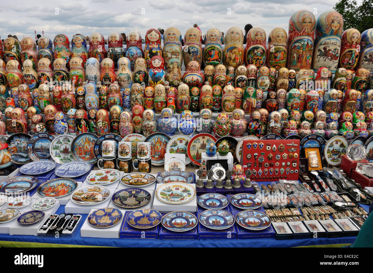 Sale of souvenirs on the Sparrow Hills in Moscow Stock Photo