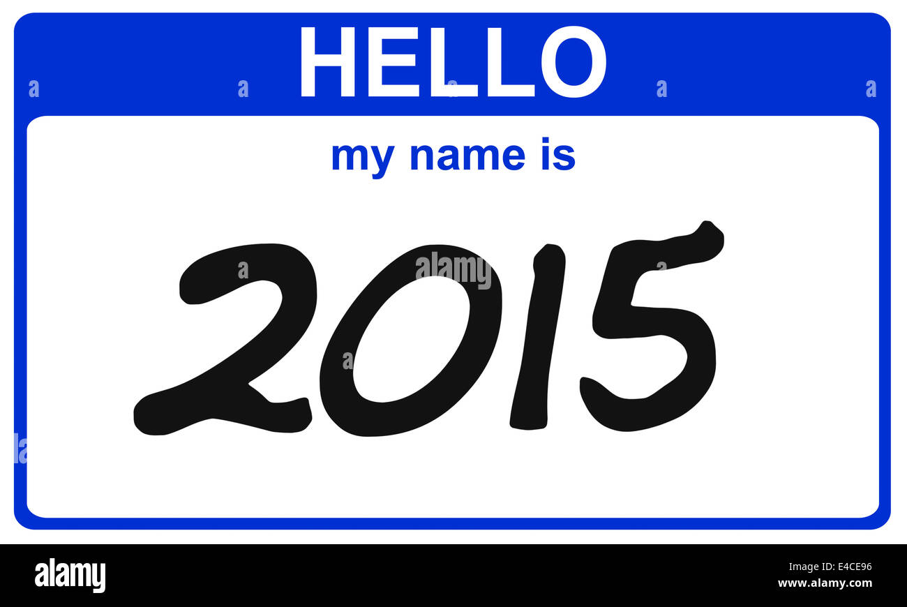 hello my name is 2015 blue sticker Stock Photo