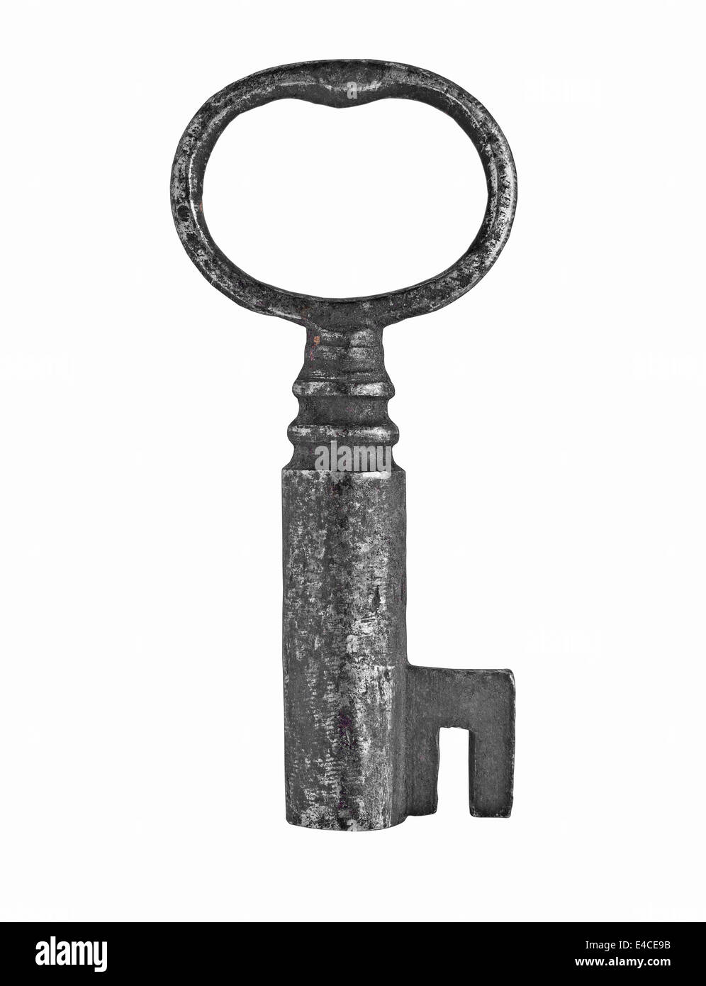 vintage rusty cabinet lock key over white Stock Photo