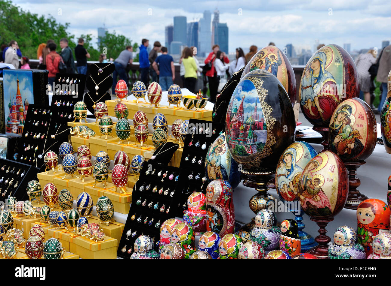 Sale of souvenirs on the Sparrow Hills in Moscow Stock Photo