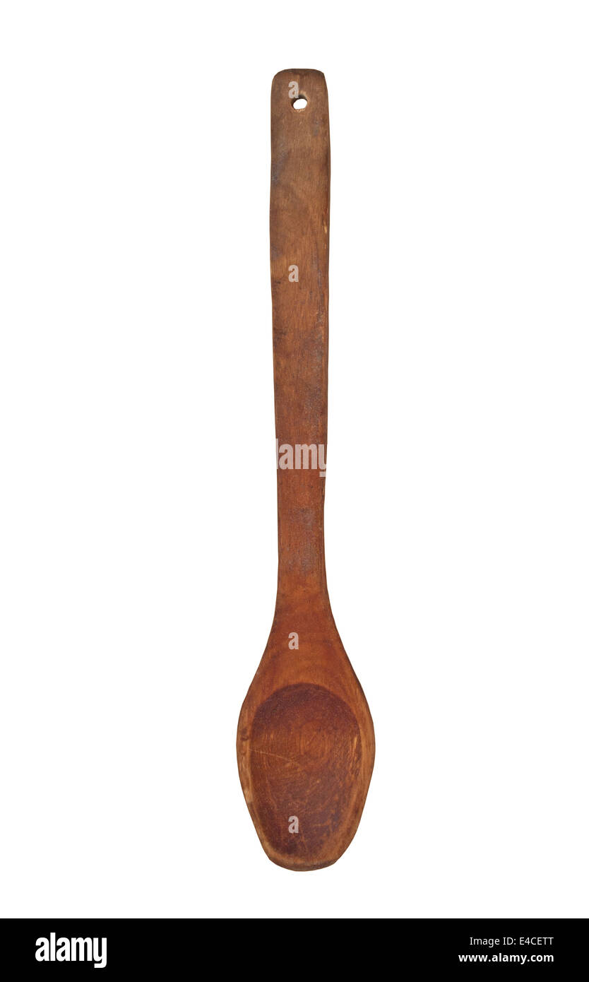 vintage wooden spoon over white, clipping path Stock Photo