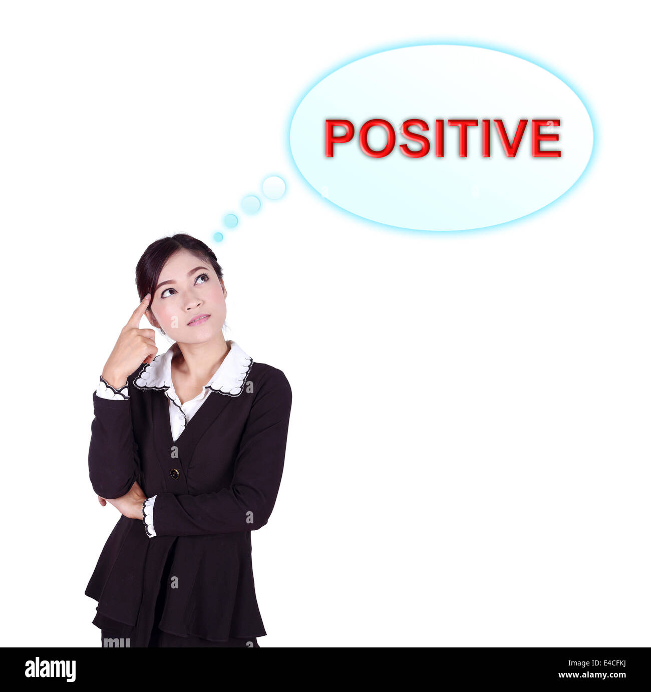 Business woman thinking about positive thinking isolated on white background Stock Photo