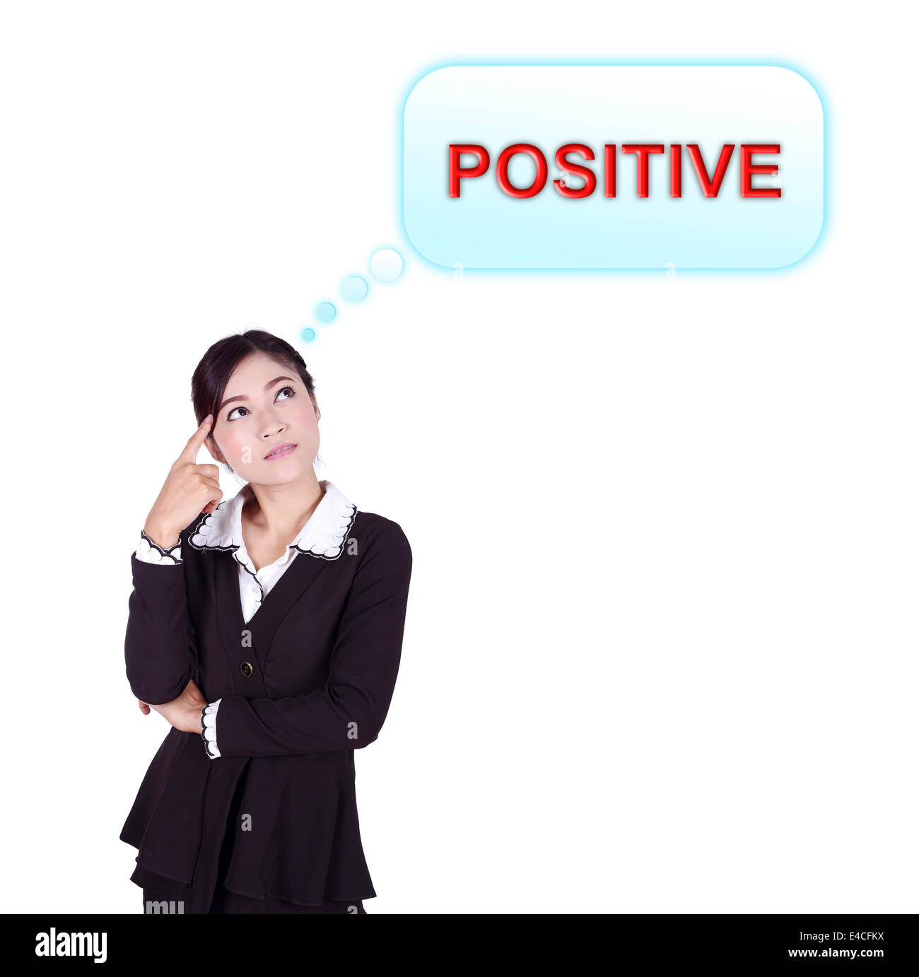 Business woman thinking about positive thinking isolated on white background Stock Photo