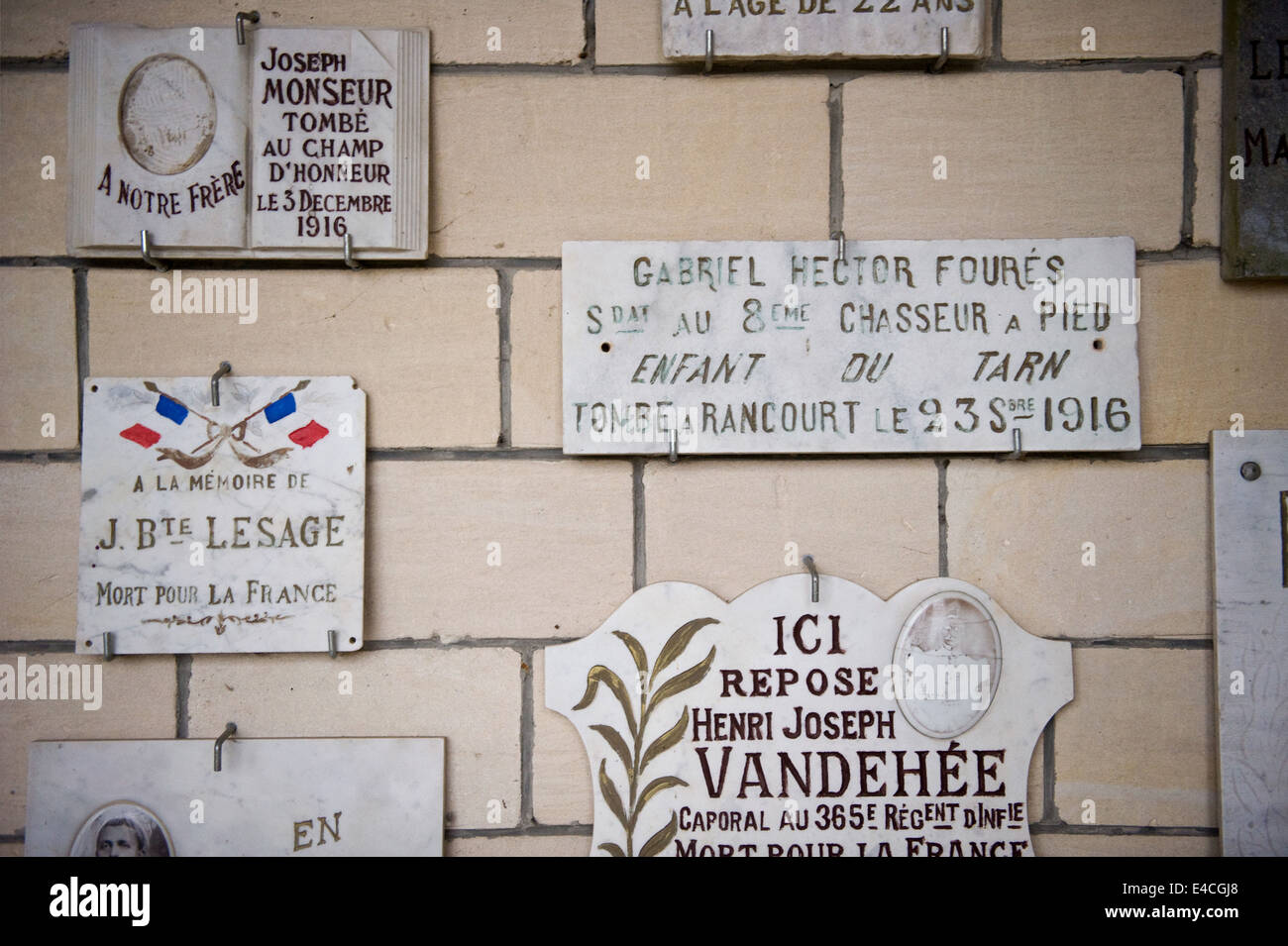 A memorial at the Chapel of Remembrance (Chapelle des Souvenirs ) in Rancourt Stock Photo
