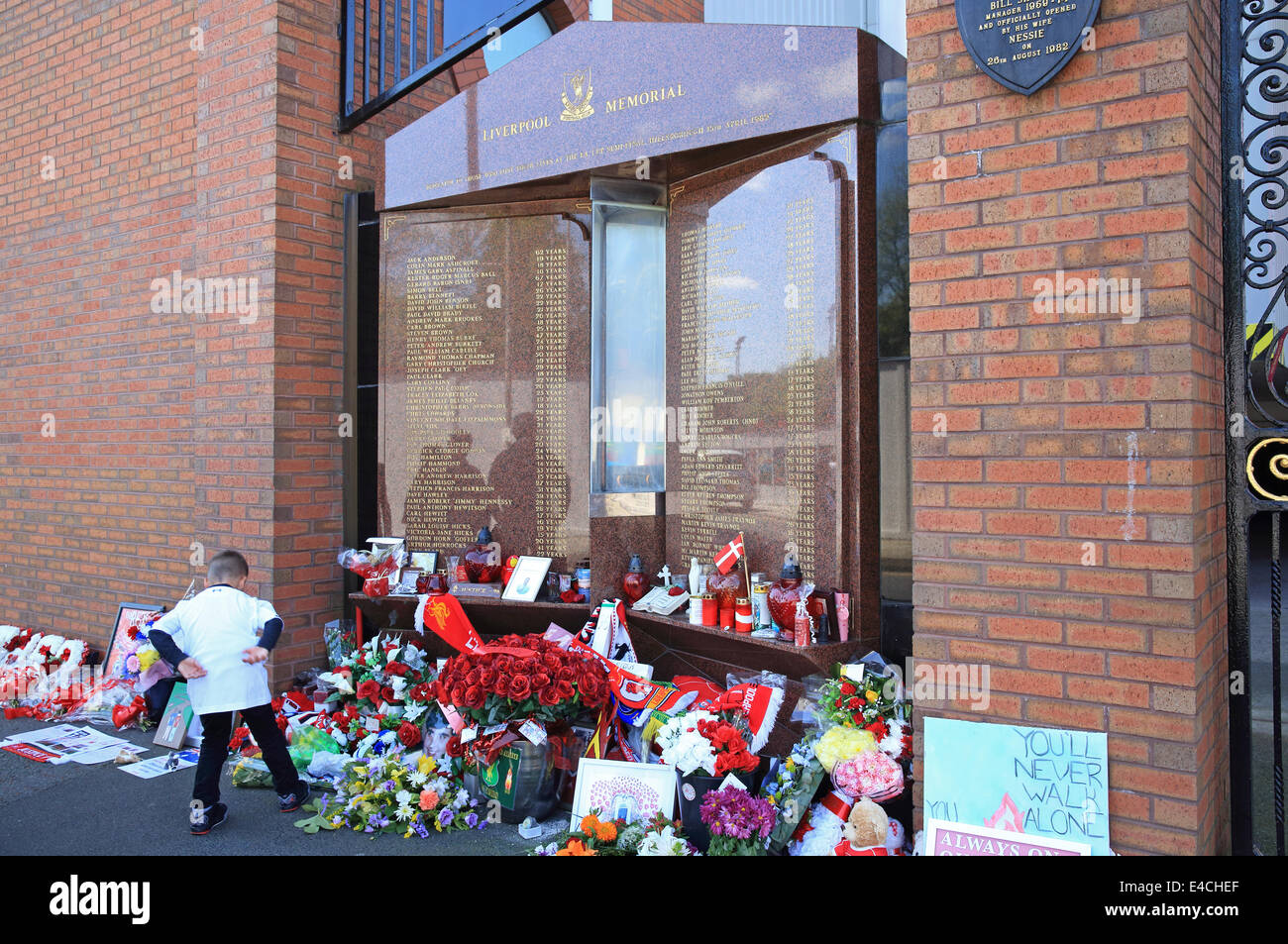 The Hillsborough Memorial at Anfield football stadium, commemorating those that died in the tragedy of 1989, Liverpool, UK Stock Photo