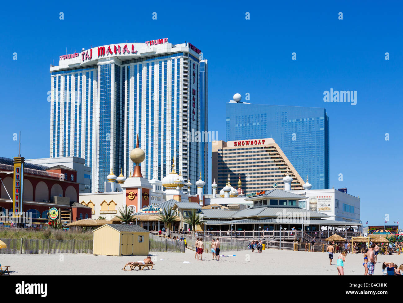 Trump Taj Mahal, Showboat, and Revel Casinos from the beach in Atlantic ...