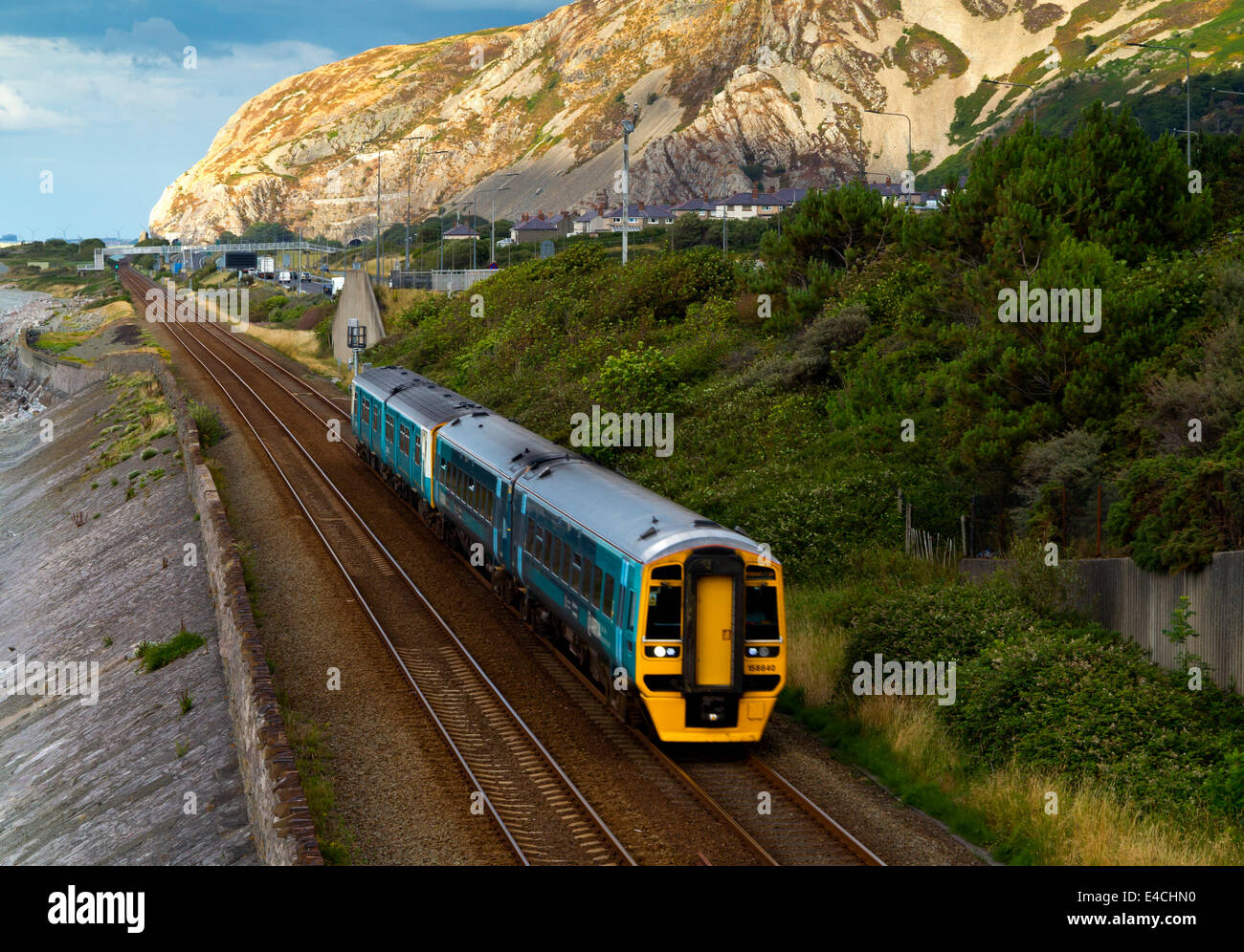 The railway line at Penmaenmawr in Conwy UK on the North Wales coast