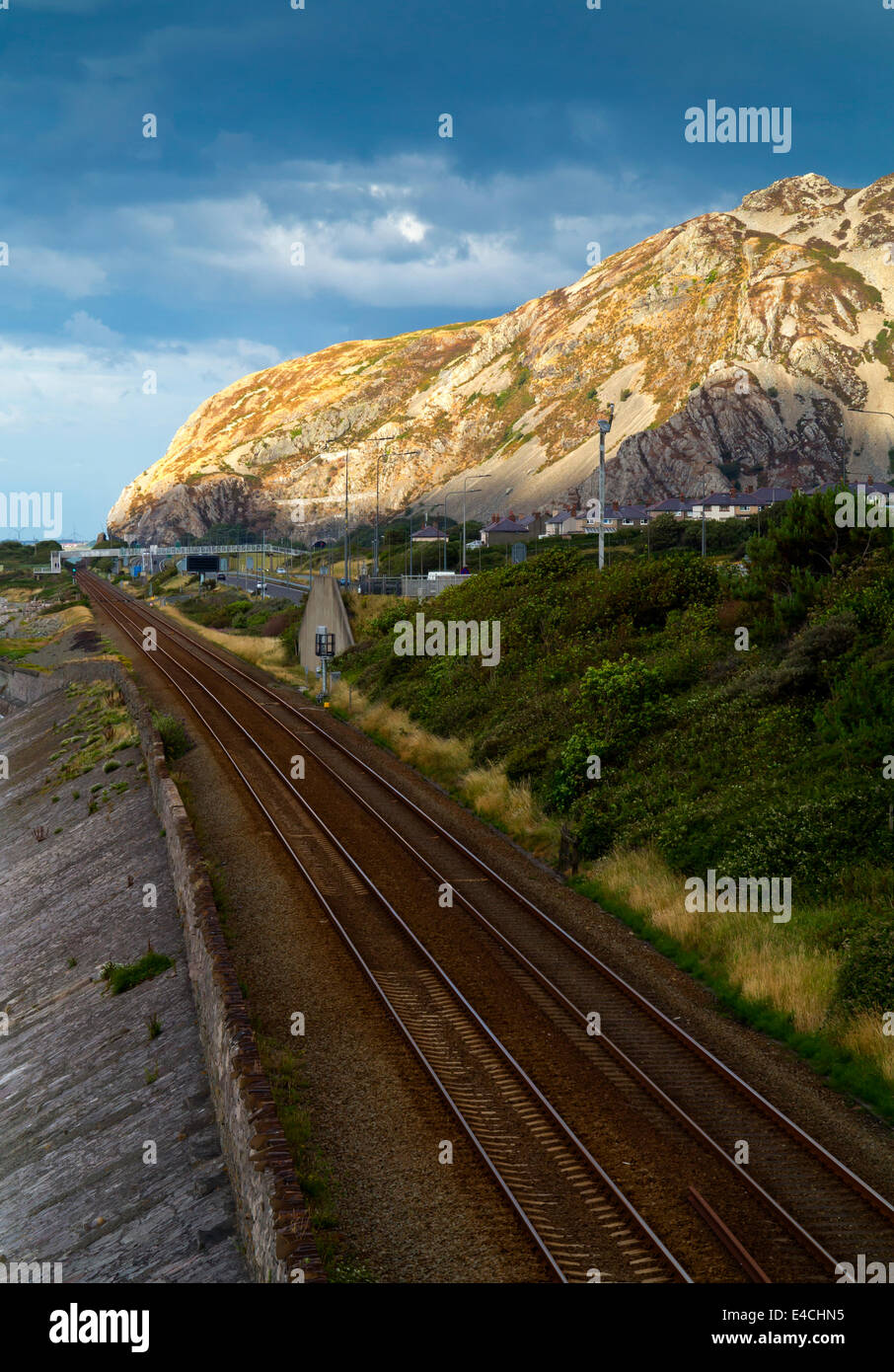 The railway line at Penmaenmawr in Conwy UK on the North Wales coast