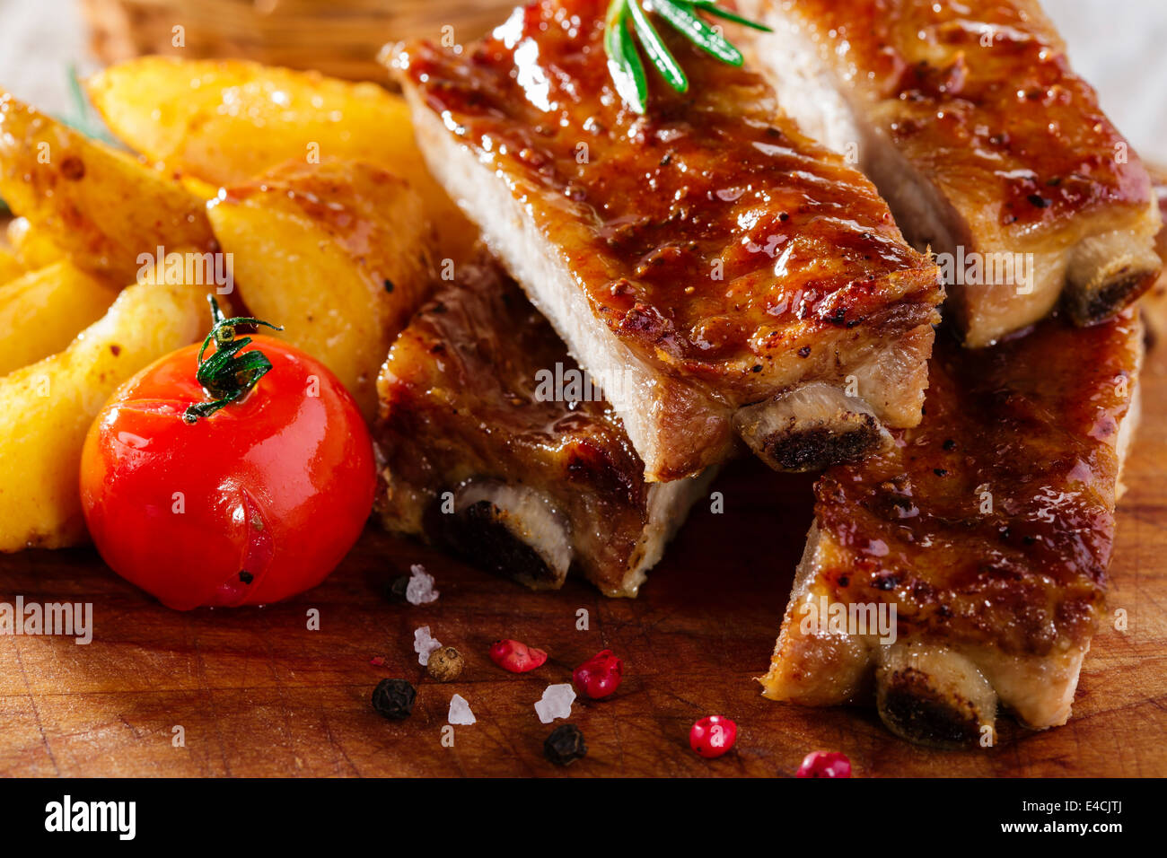 baked pork ribs Stock Photo
