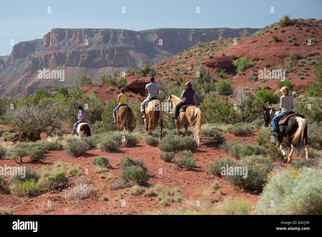 Moab, Utah - Horseback riders at a guest ranch. Stock Photo