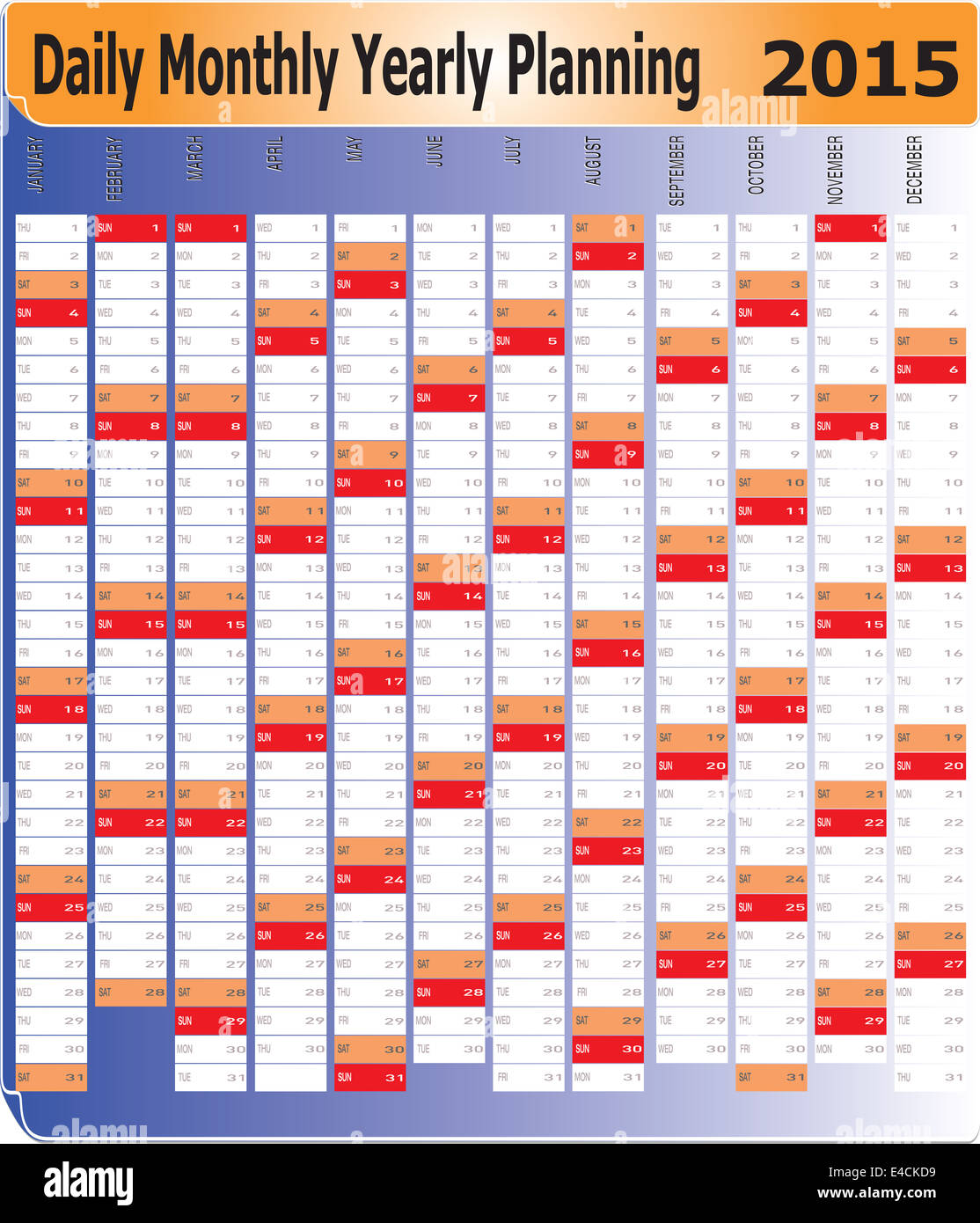 Vector of Planning Chart of Daily Monthly Yearly 2015 Stock Photo - Alamy