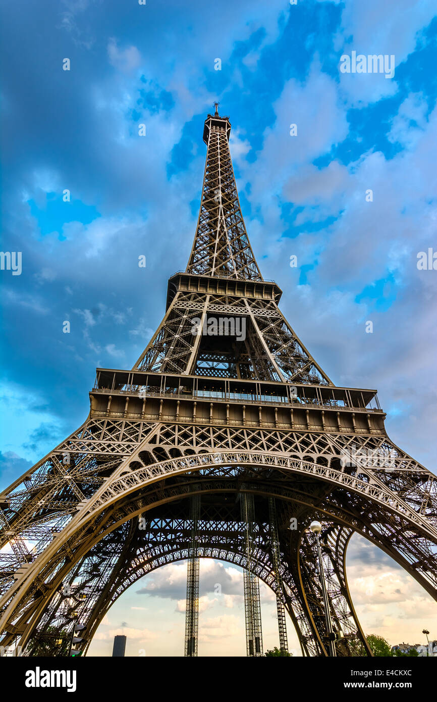The Eiffel Tower was built in 1889, and is a popular attraction for tourists. Stock Photo