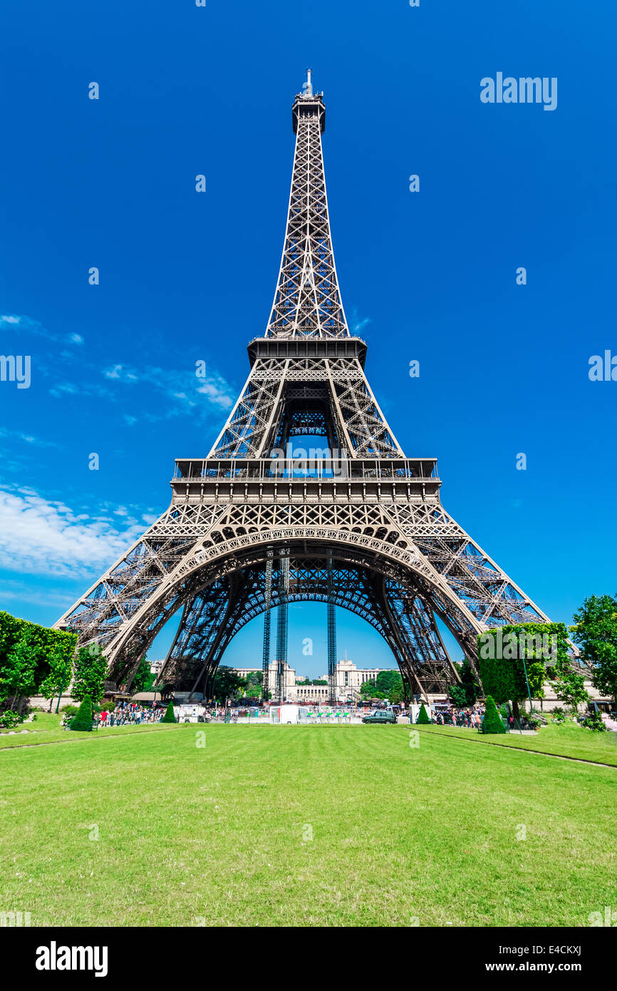 The Eiffel Tower was built in 1889, and is a popular attraction for tourists. Stock Photo