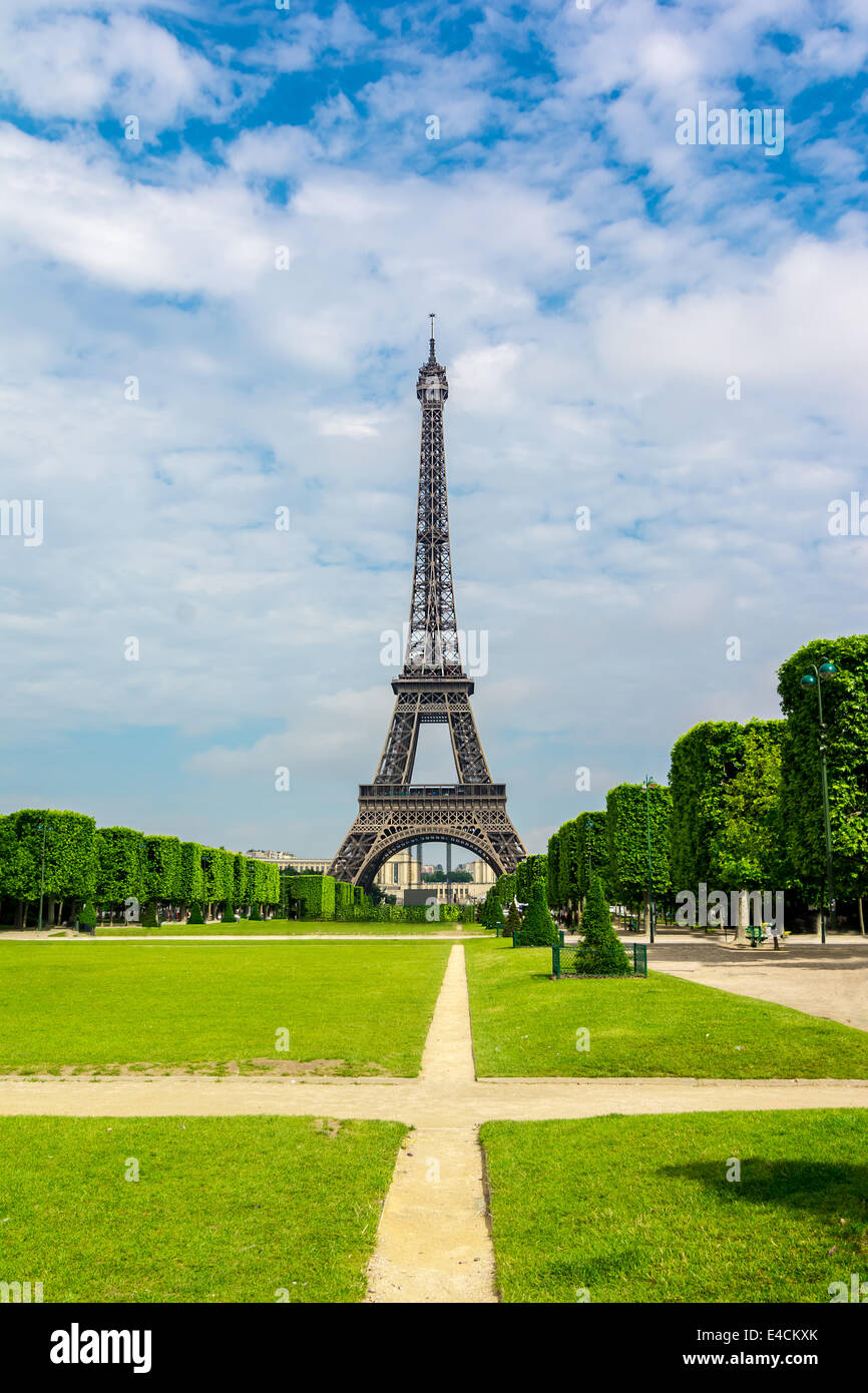 The Eiffel Tower was built in 1889, and is a popular attraction for tourists. Stock Photo