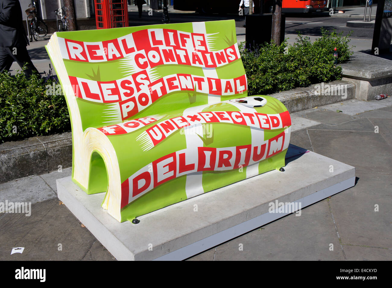 Book Bench, by Books About Town. One of 50 book benches in London celebrating books linked to the city Stock Photo