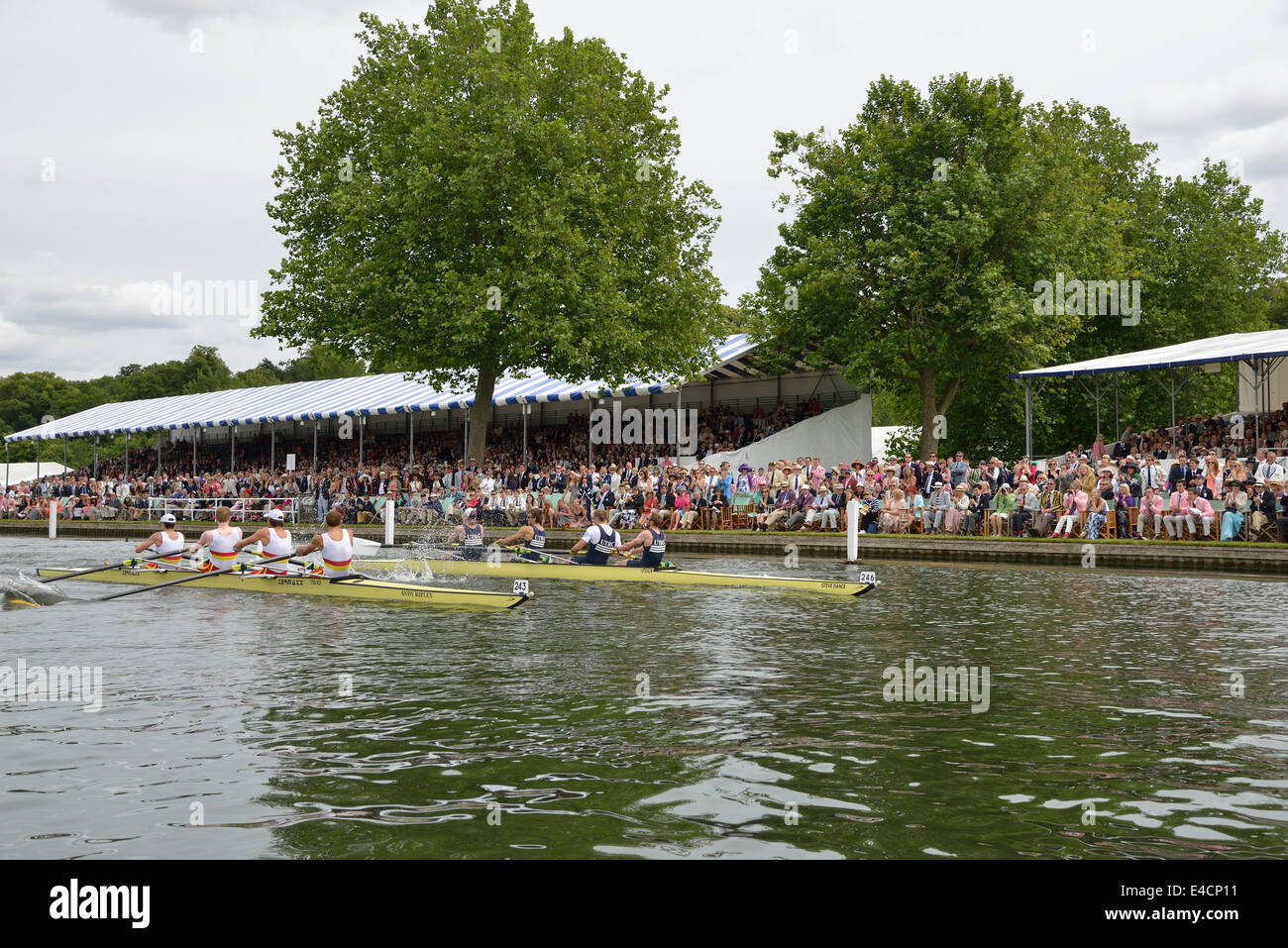 Henley Royal Regatta 2014, Henley on Thames, Oxfordshire, England, UK final of the Prince of Wales Challange Cup won by Leander. Stock Photo