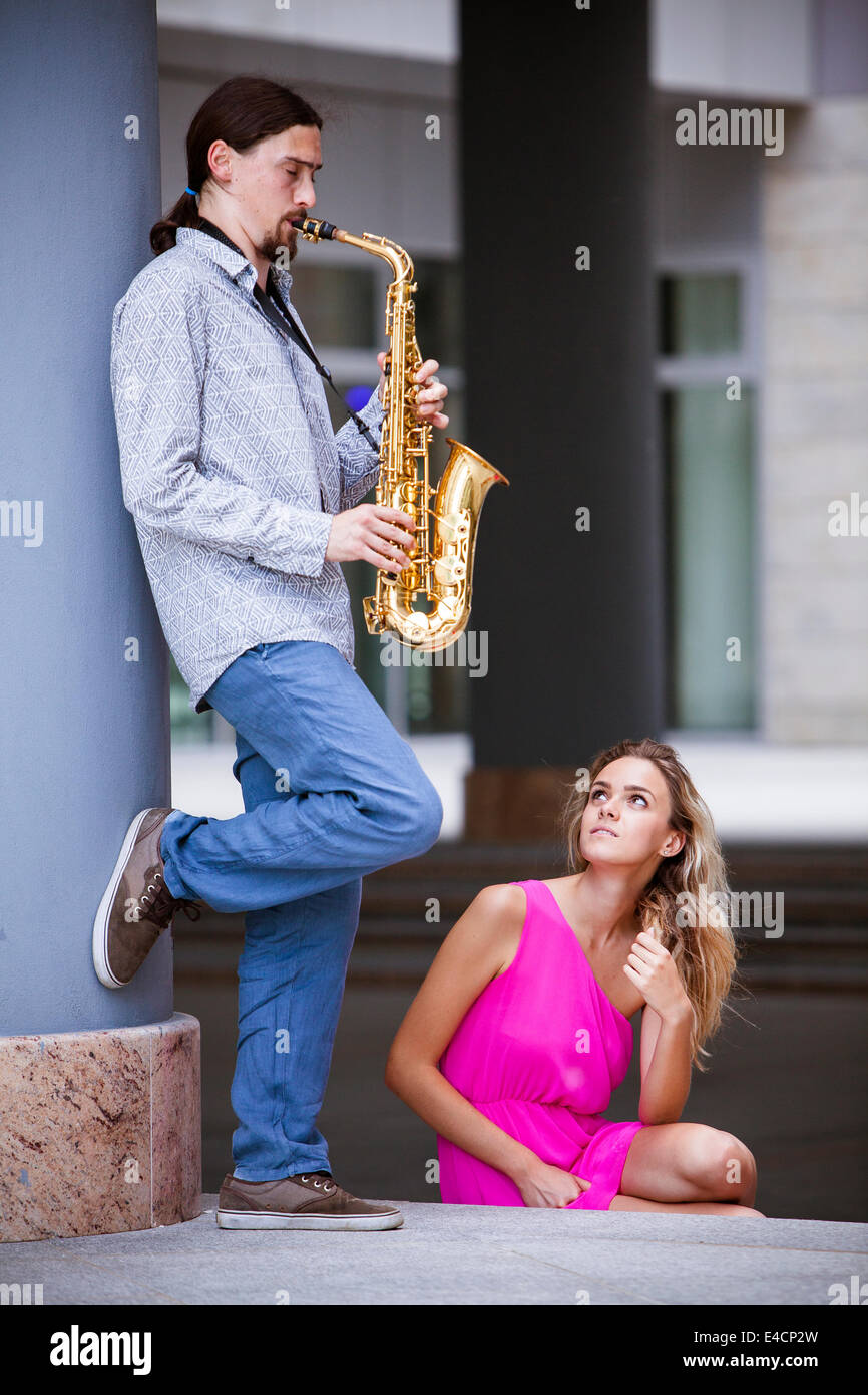 lucky dome Trouble Woman playing saxophone hi-res stock photography and images - Alamy