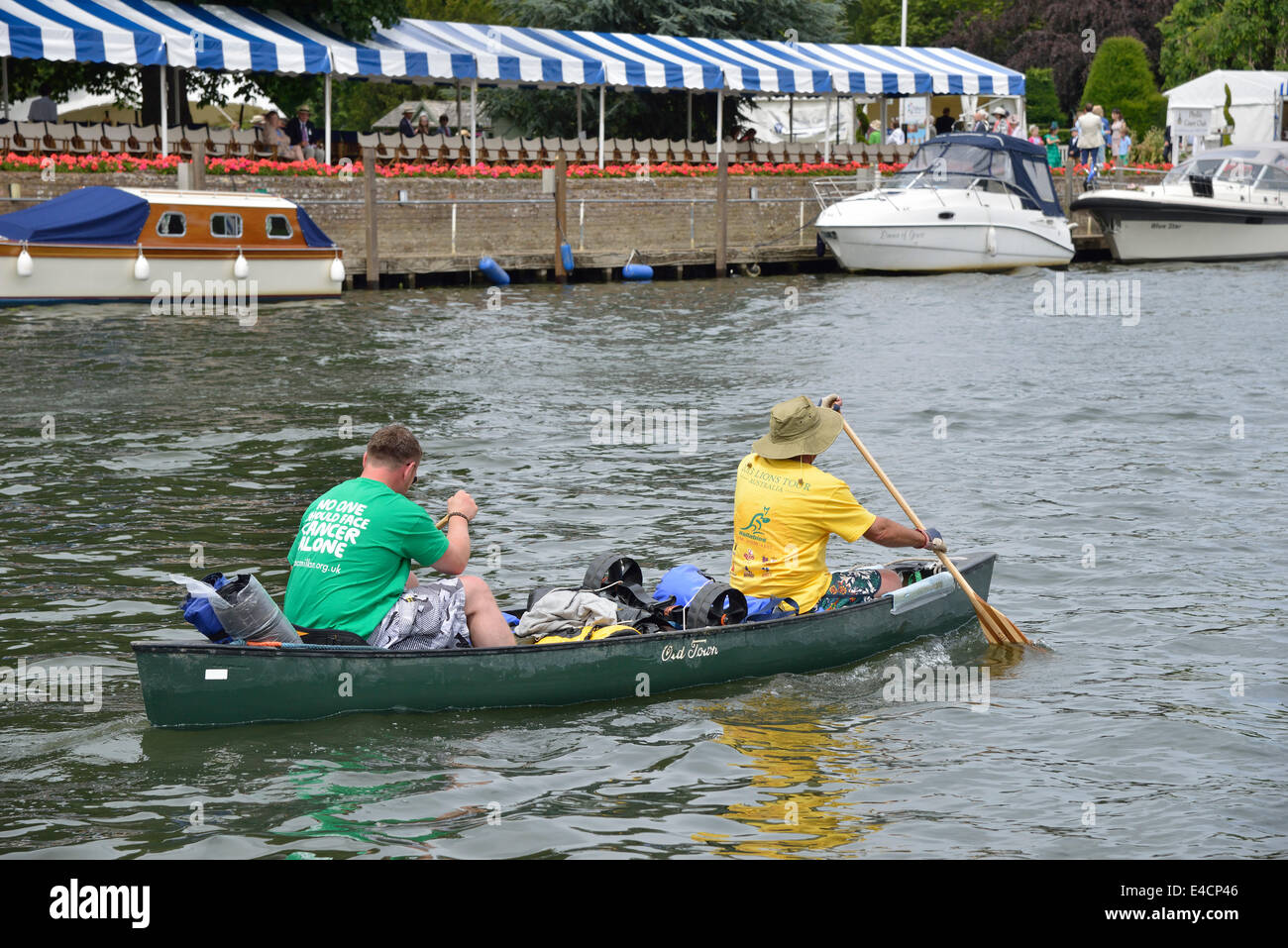 Two men canoeing on the River Thames during the Henley Royal Regatta