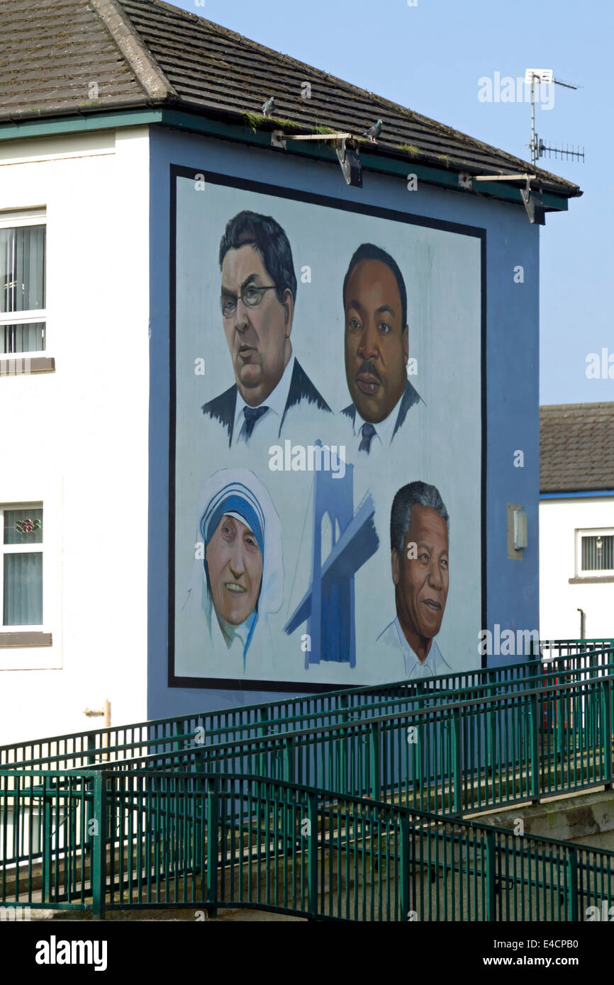 A Tribute To John Hume, Martin Luther King Jr, Mother Theresa and Nelson Mandela mural, Londonderry, Northern Ireland, UK Stock Photo