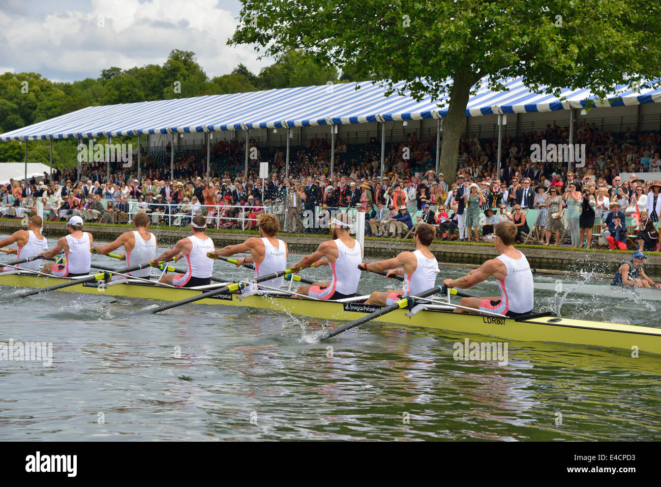 Leander Club taking part in the Ladies' Challenge Plate at the Henley Royal Regatta 2014,Henley-on-Thames,Oxfordshire,England,UK Stock Photo