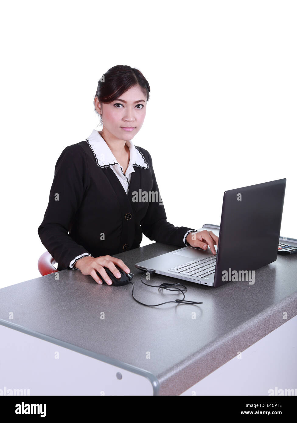 Business woman with a laptop - isolated on white background Stock Photo ...