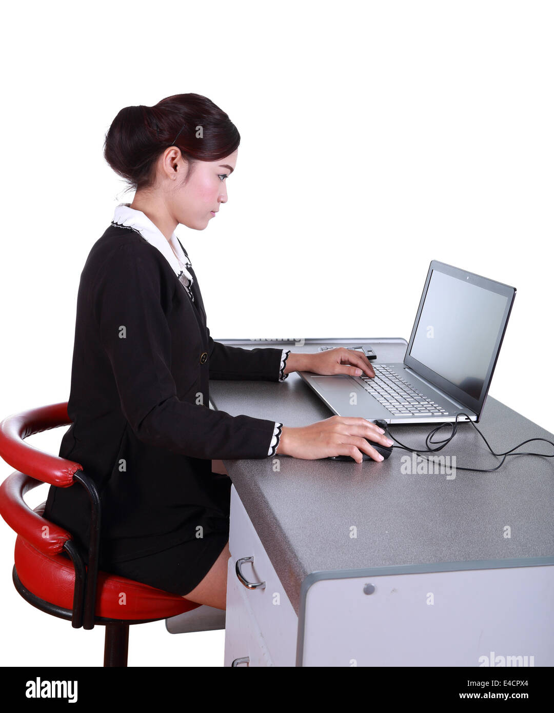 Business woman with a laptop - isolated on white background Stock Photo ...