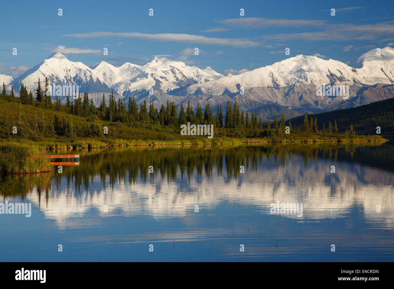 Mt McKinley, also known as Denali, from Wonder Lake, Denali National Park, Alaska.  Stock Photo