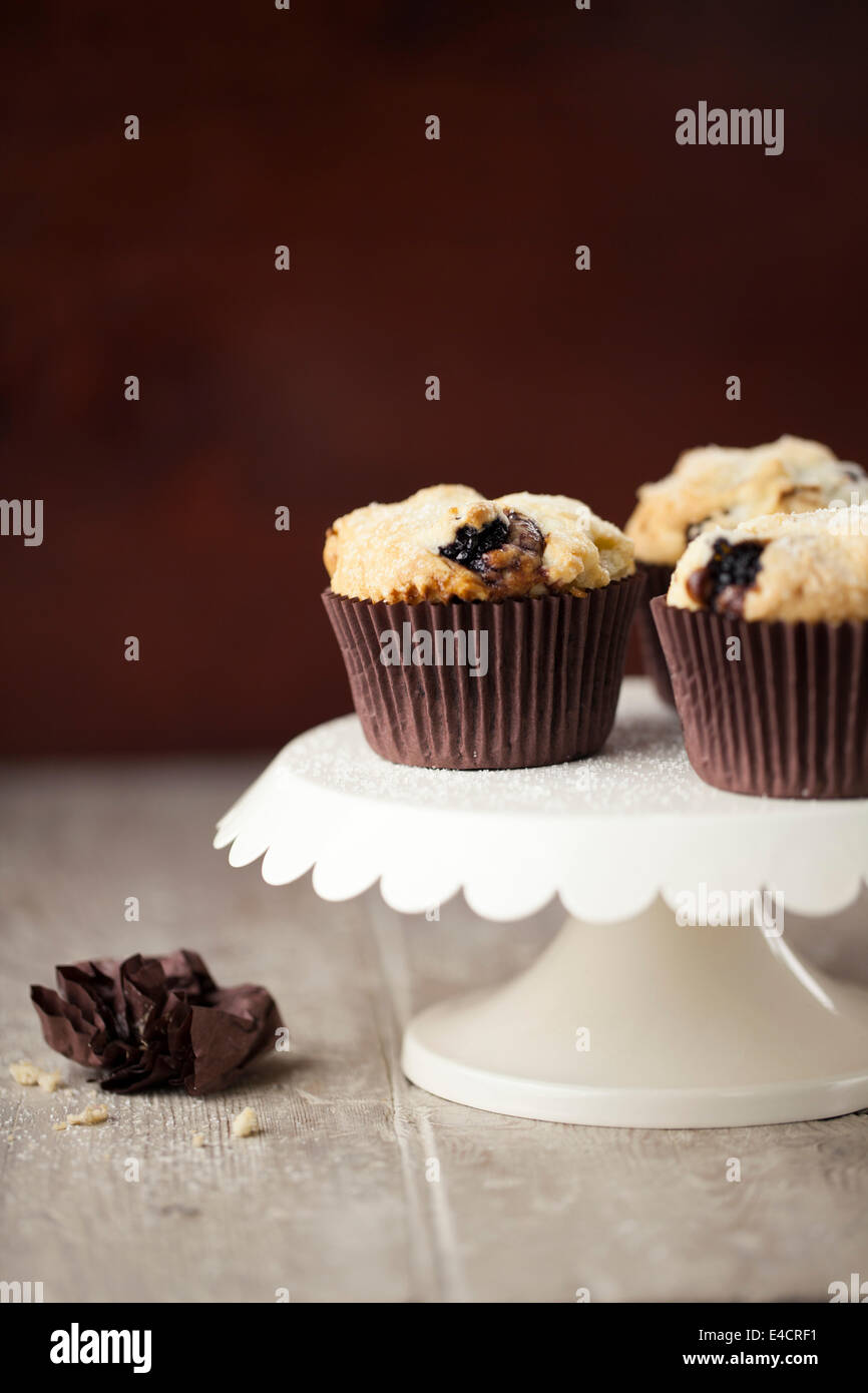 Blackberry Muffins on Cake Stand Stock Photo Alamy