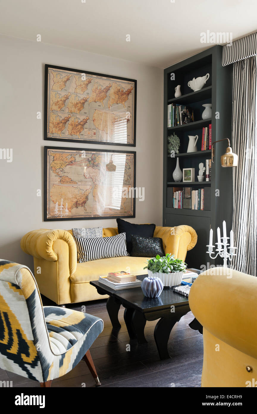 Victorian Buttoned Sofas Upholstered In Romo Lucien Yellow Velvet
