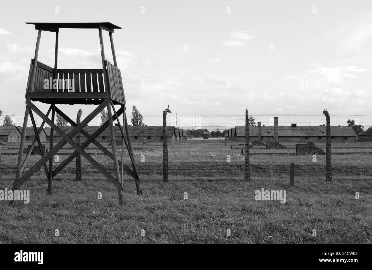 Sentry box at Auschwitz Birkenau concentration camp, Poland Stock Photo ...