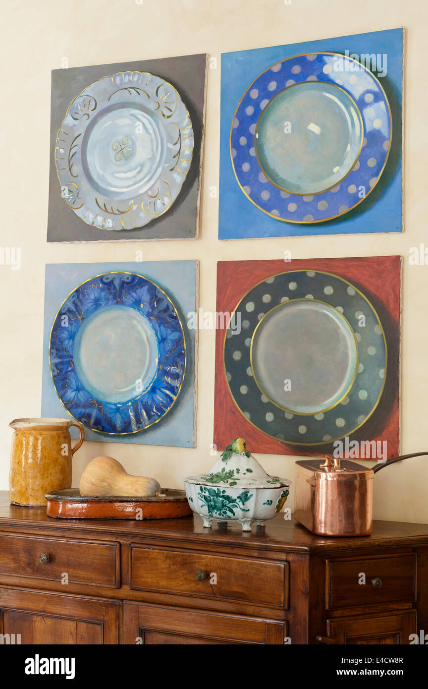 Four 'plate' paintings by Olga Antonova Stock Photo