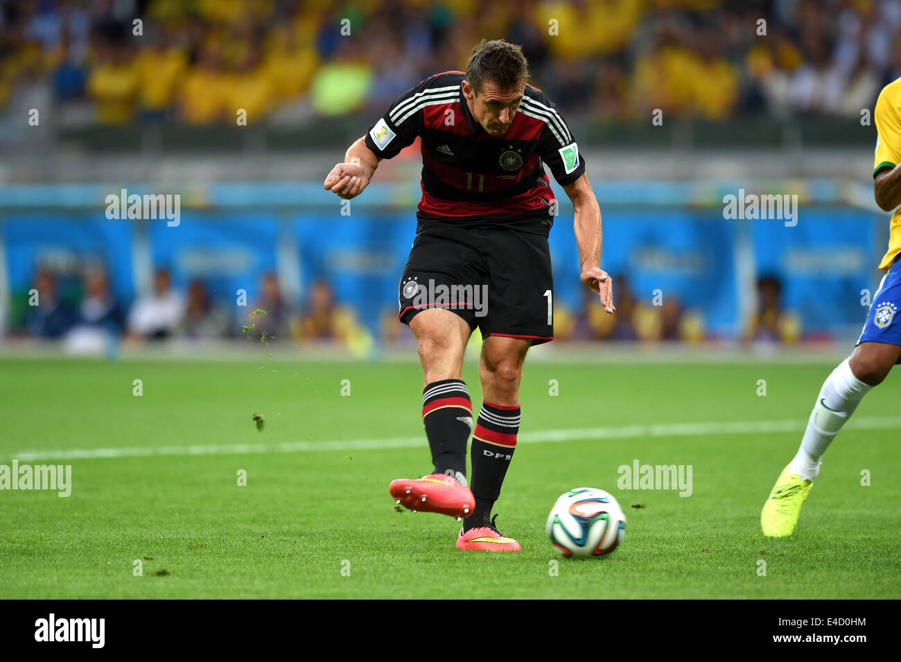 Belo Horizonte, Brazil. 8th July, 2014. Miroslav Klose (GER) Football/Soccer : Miroslav Klose of Germany scores his team's second goal during the FIFA World Cup 2014 semi-finals match between Brazil 1-7 Germany at Mineirao stadium in Belo Horizonte, Brazil . Credit:  FAR EAST PRESS/AFLO/Alamy Live News Stock Photo