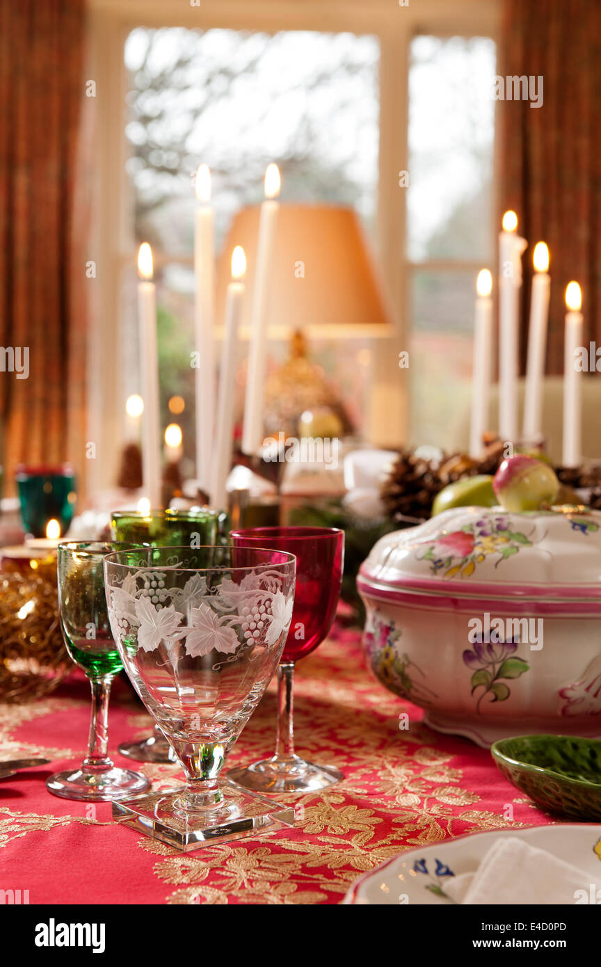 Table set for Christmas dinner Stock Photo