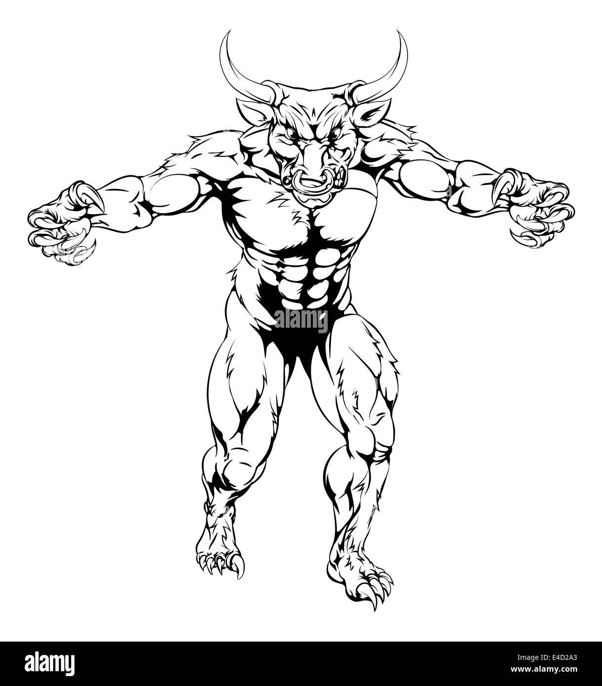 An illustration of a Minotaur bull scary sports mascot with claws out Stock Photo