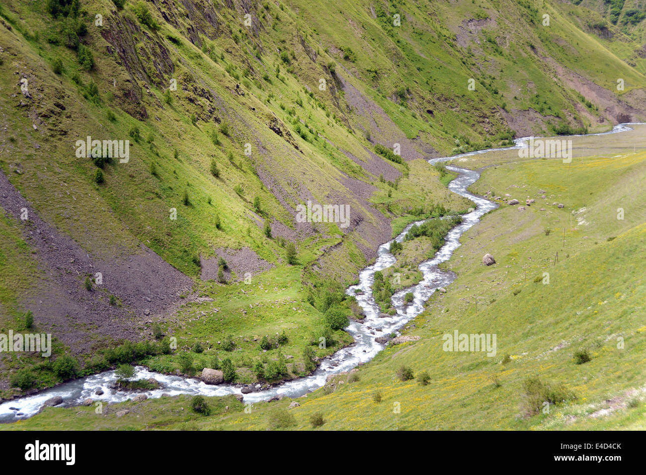 Sno River in Sno Valley, between Sno and Jutta, near Stepantsminda, Kasbegi region, High Caucasus, Georgia Stock Photo