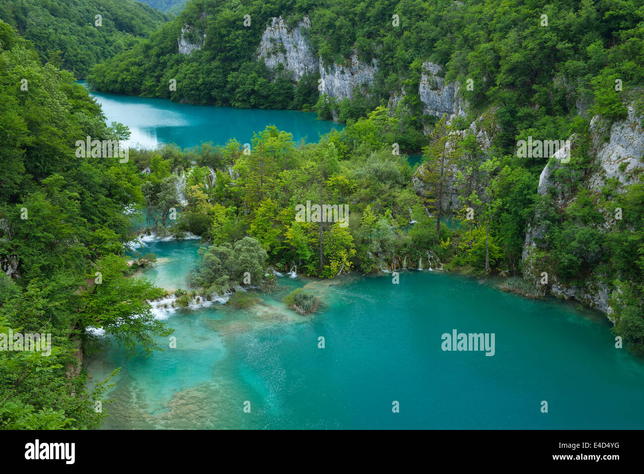 Lower lakes with small waterfalls, Plitvice Lakes National Park, Plitvice Jezera, Lika-Senj, Croatia Stock Photo