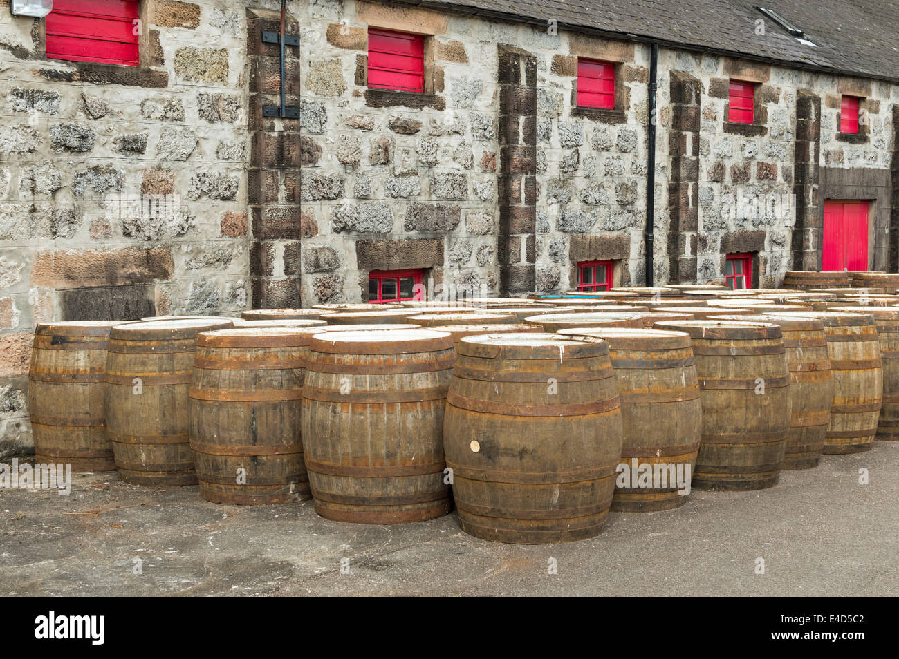 SCOTTISH WHISKY WAREHOUSE AND OAK BARRELS FULL OF WHISKY ABERDEENSHIRE