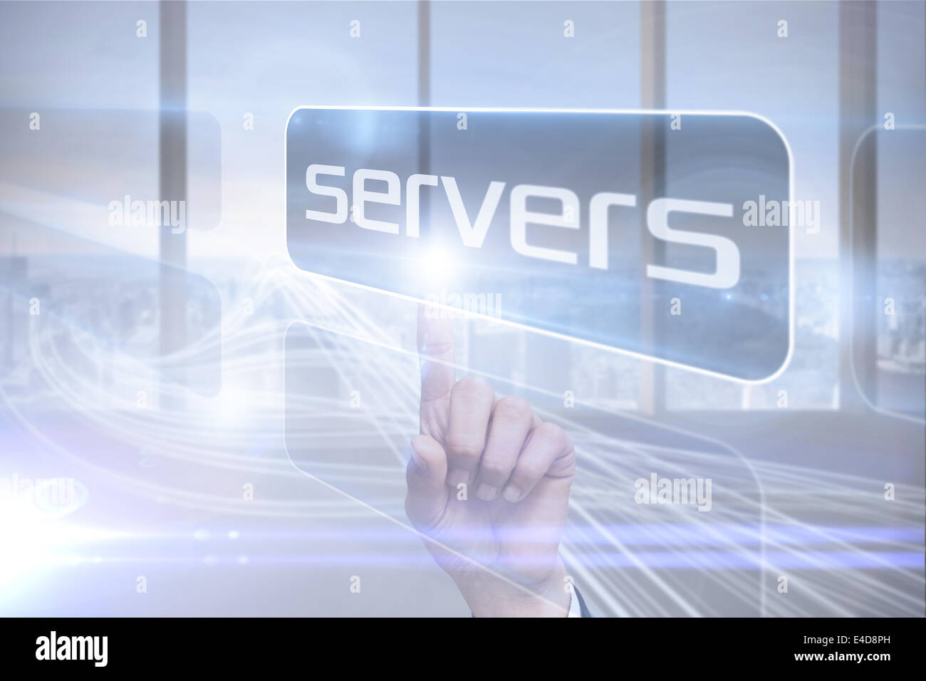 Businessman pointing to word servers Stock Photo