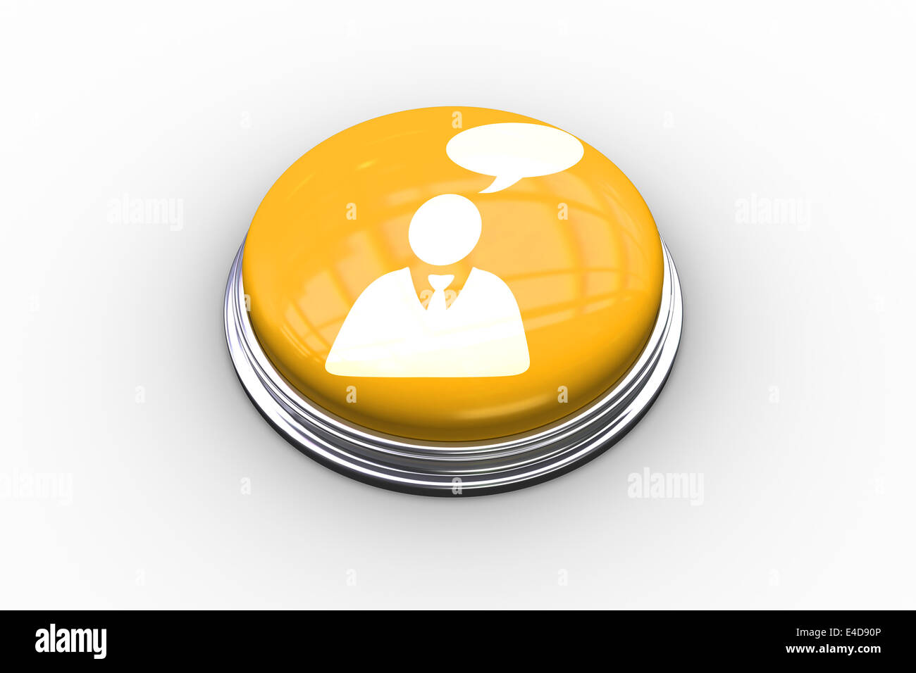 Composite image of businessman and speech bubble graphic on button Stock Photo