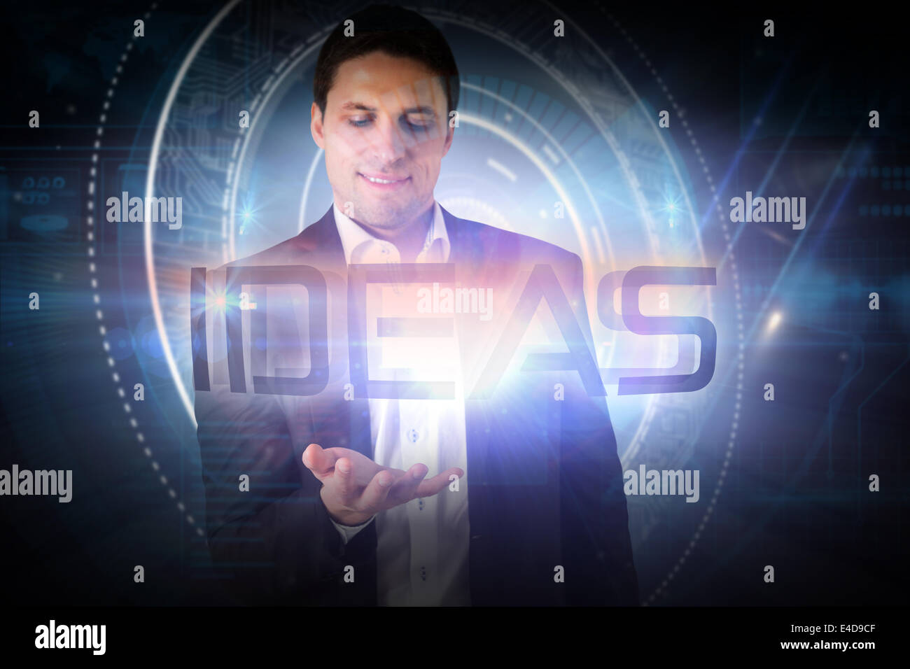 Businessman presenting the word ideas Stock Photo - Alamy