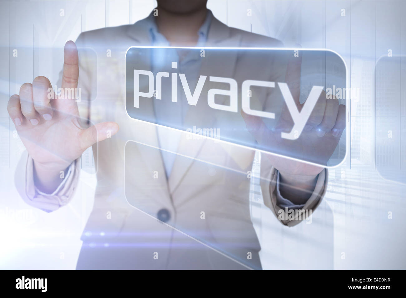 Businesswoman presenting the word privacy Stock Photo
