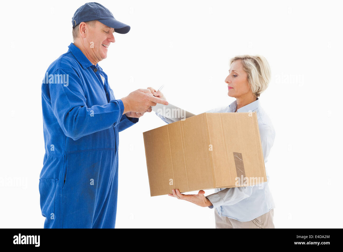 Happy delivery man with customer Stock Photo