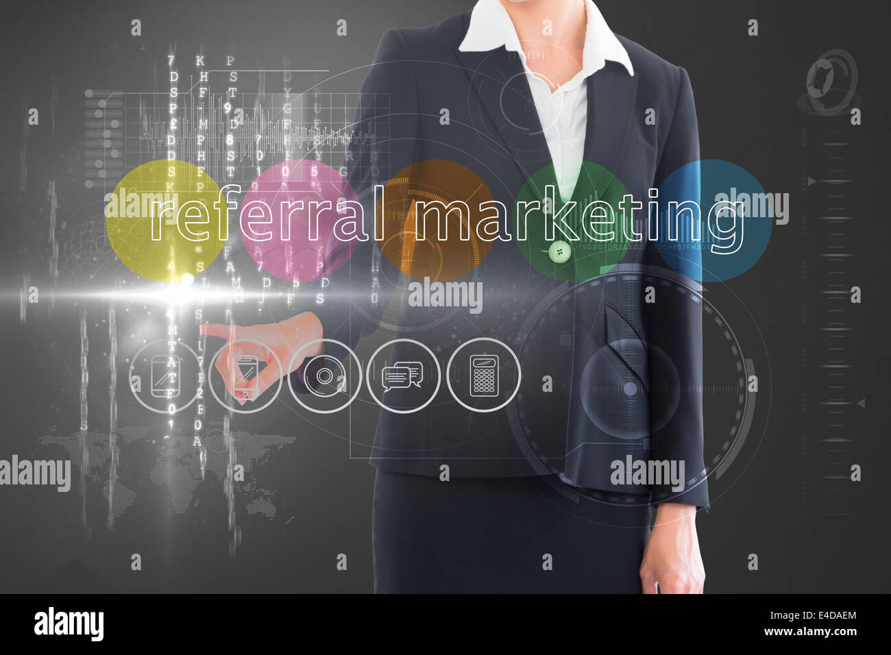 Businesswoman touching the words referral marketing on interface Stock Photo