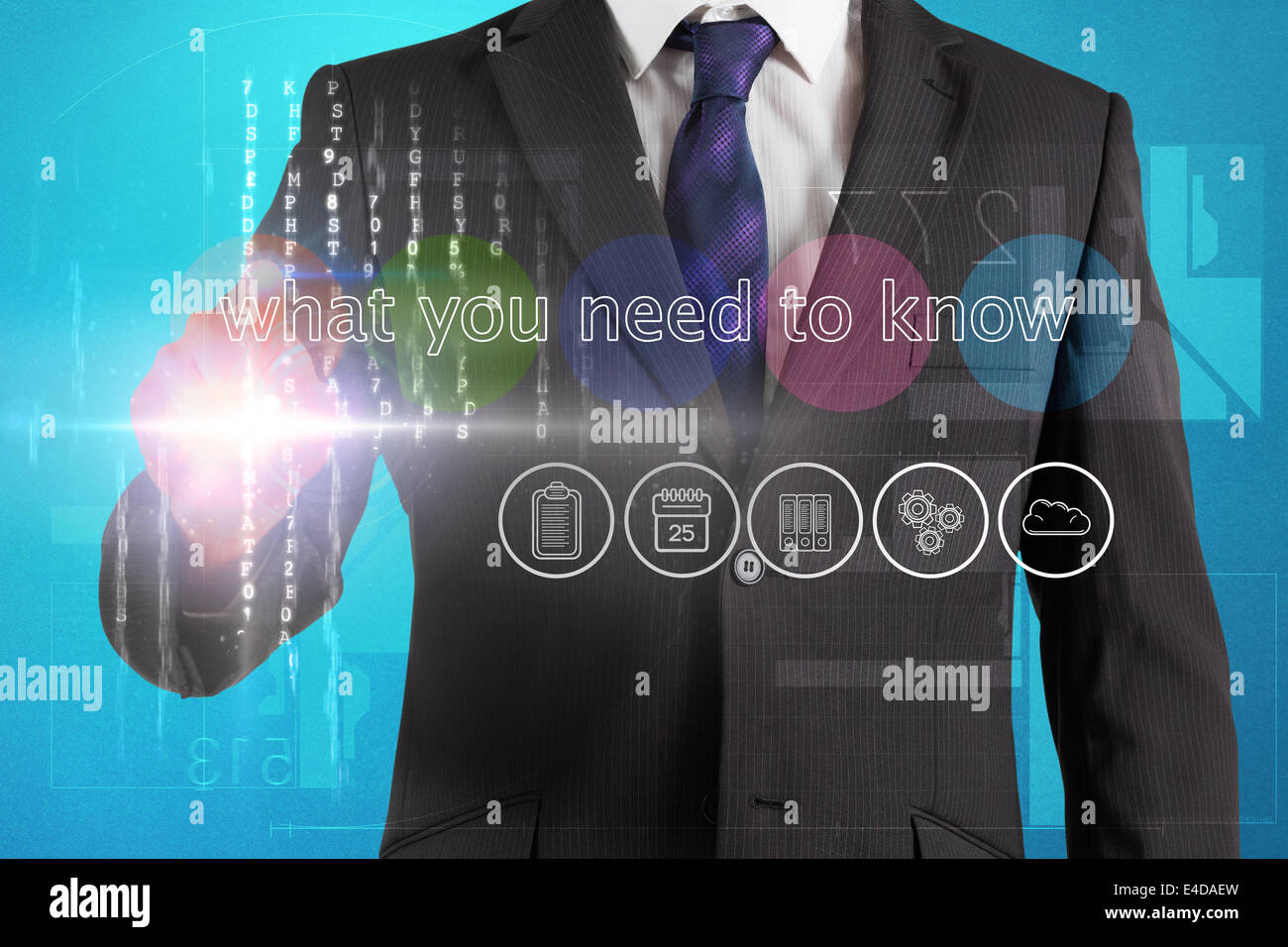 Businessman touching the words what you need to know on interface Stock Photo
