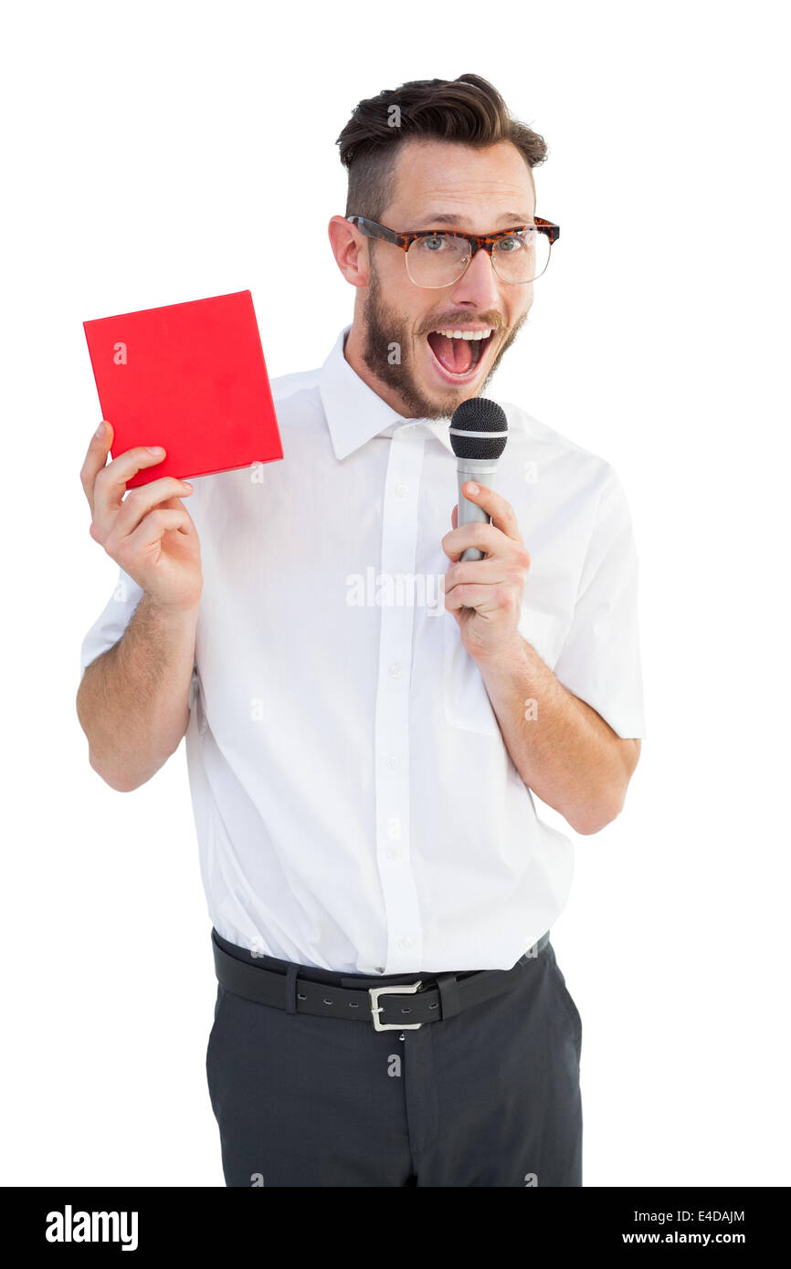 Hipster businessman giving a speech Stock Photo