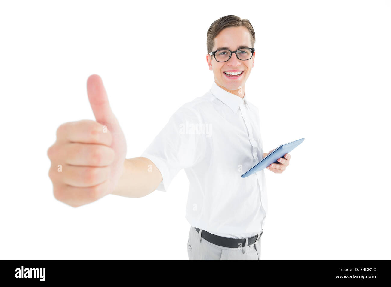 Businessman showing thumbs up holding hi-res stock photography and ...