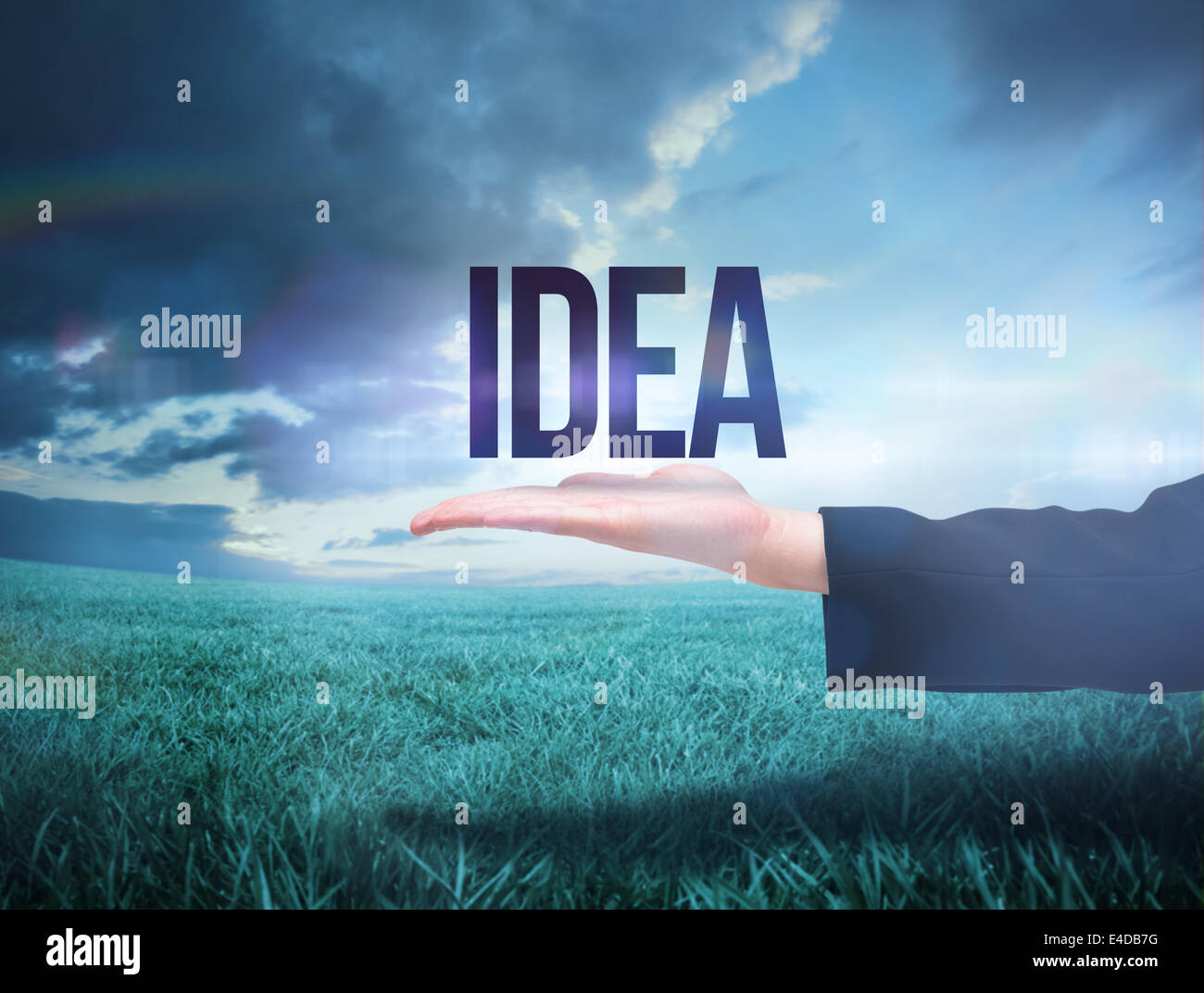 Businesswomans hand presenting the word idea Stock Photo